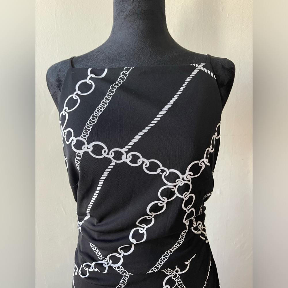 David Meister Black/White A-Symmetrical Chain Link Dress, size 10, like new - Picture 2 of 8